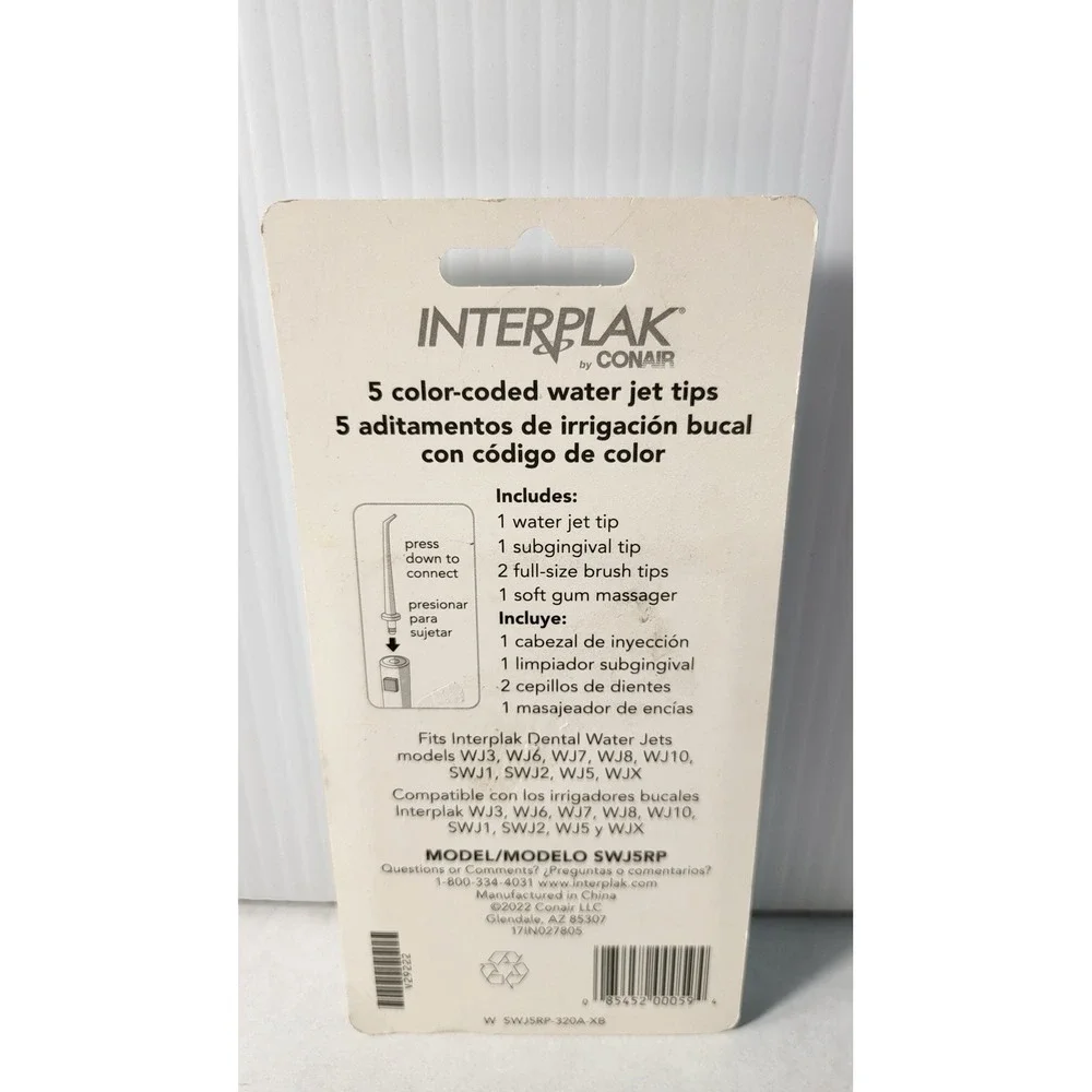 Interplak by Conair Dental Water Jet Tips 5 Color-Coded Replacement